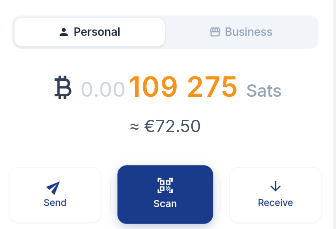 Wallet view (Personal and Business)