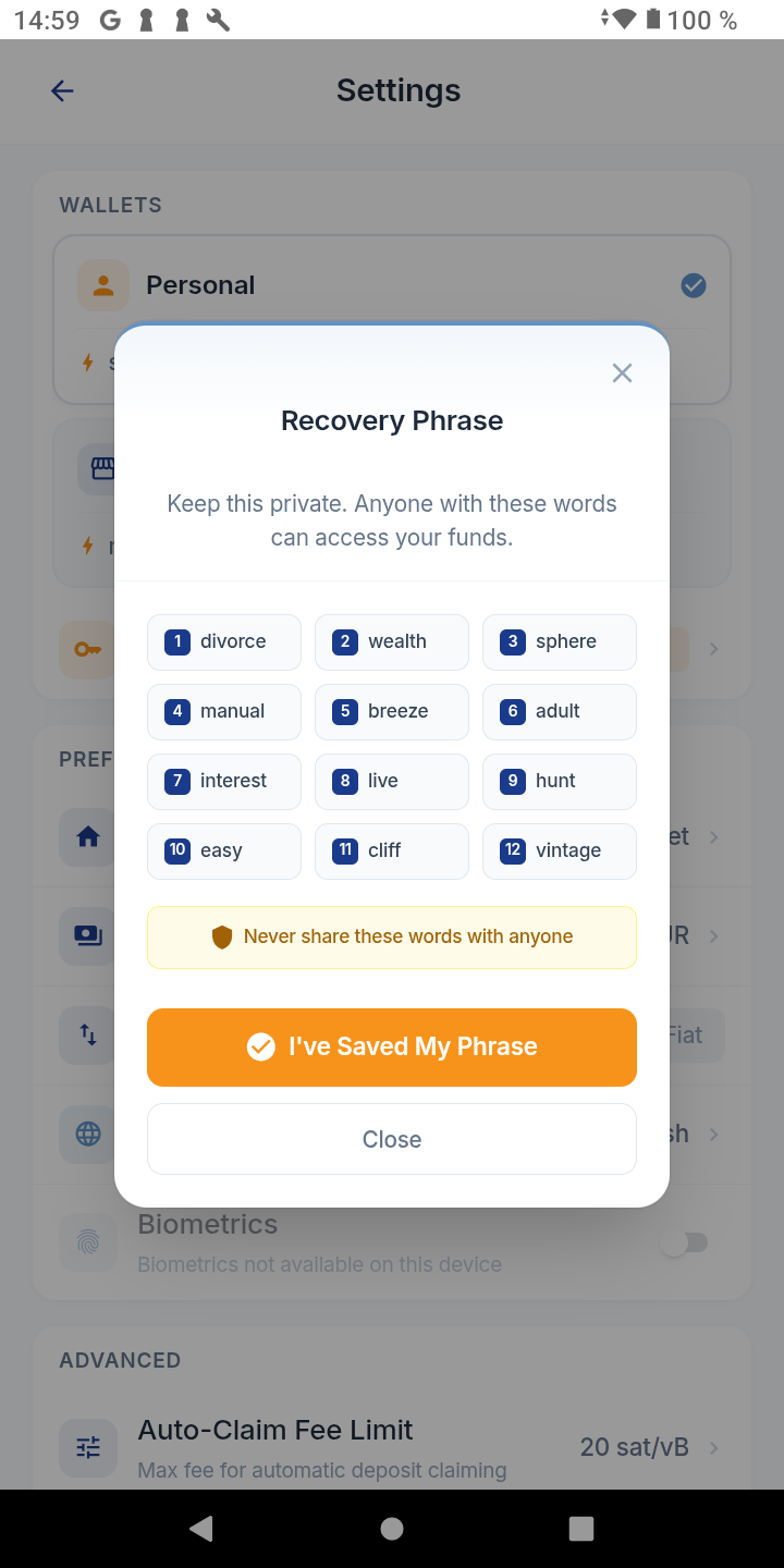 Recovery phrase