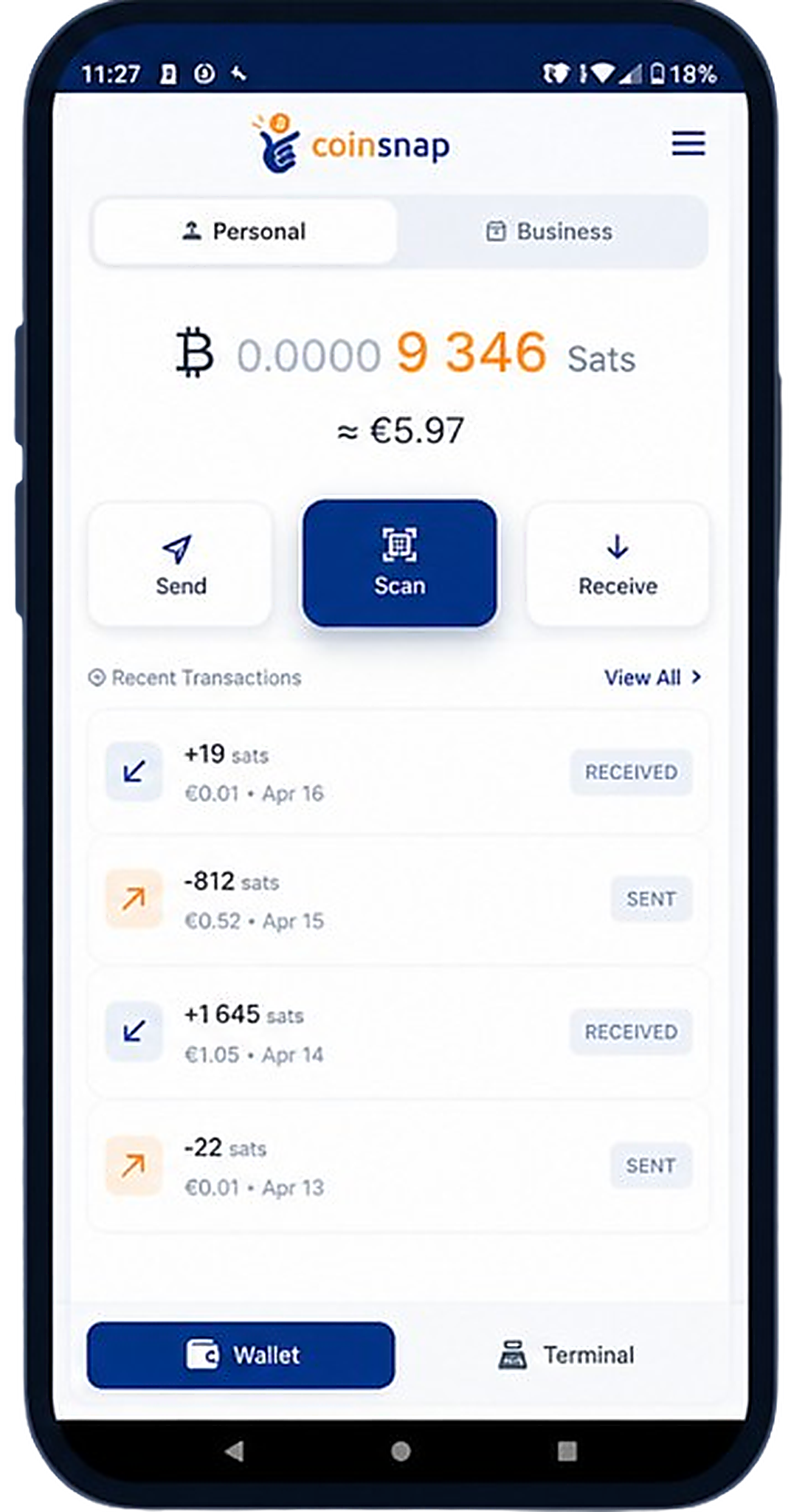 Coinsnap app preview on phone