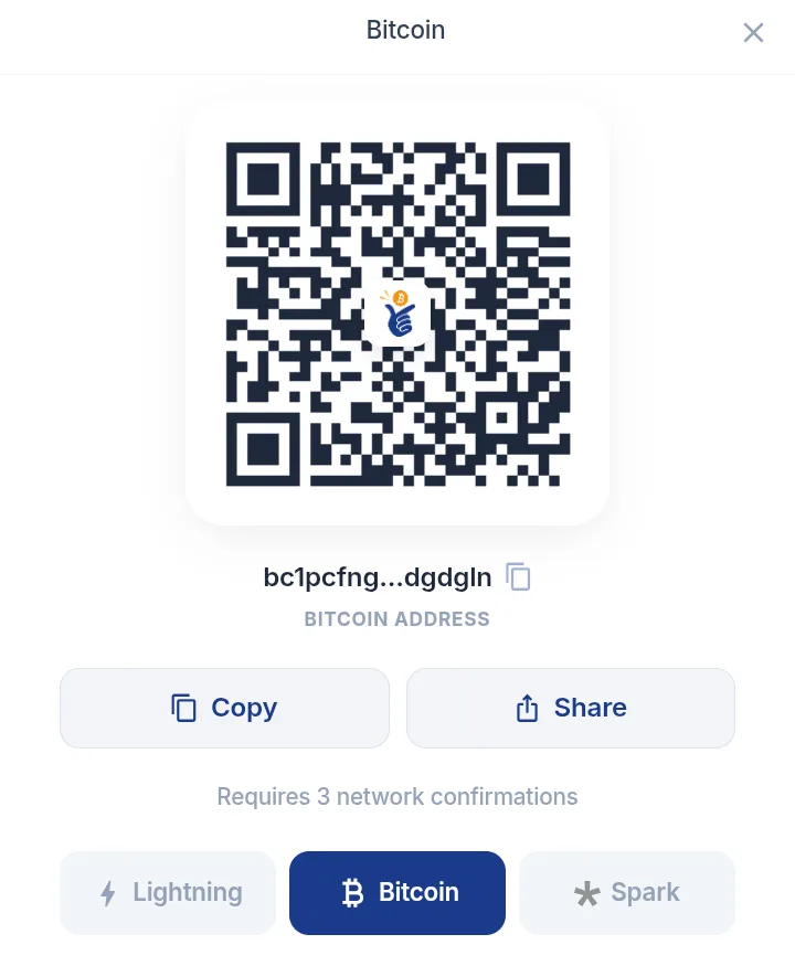Receive Bitcoin on-chain in Coinsnap Wallet: QR code and Bitcoin address