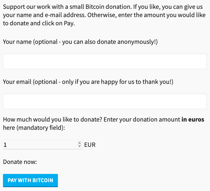 Simple Bitcoin Donation Form
