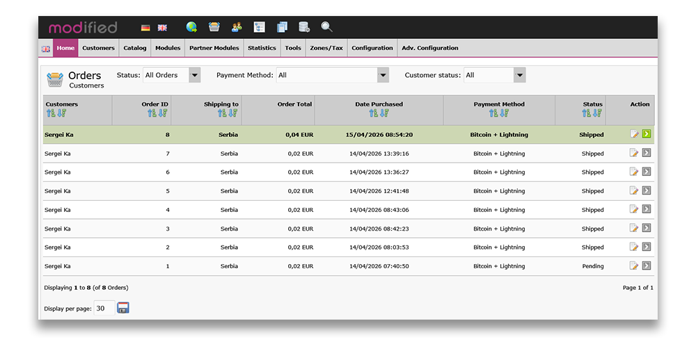 Manage Bitcoin Orders in Your Modified Shop Backend