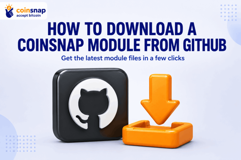 GitHub logo with a download arrow illustrating downloading a Coinsnap module from GitHub