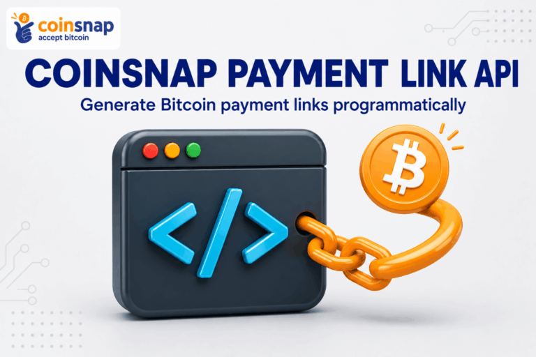 Code window linked to a Bitcoin coin showing the Coinsnap Payment Link API
