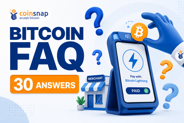 Coinsnap Bitcoin FAQ: merchant tapping to pay with Bitcoin Lightning at a POS terminal