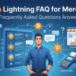 Business owner reviewing Bitcoin Lightning FAQ questions about wallets, payments, fees, security, invoices, and euro settlement.