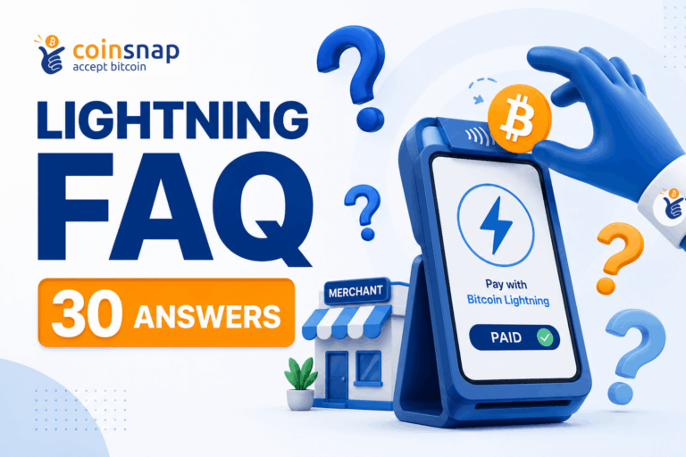 Coinsnap Lightning FAQ: merchant tapping to pay with Bitcoin Lightning at a POS terminal