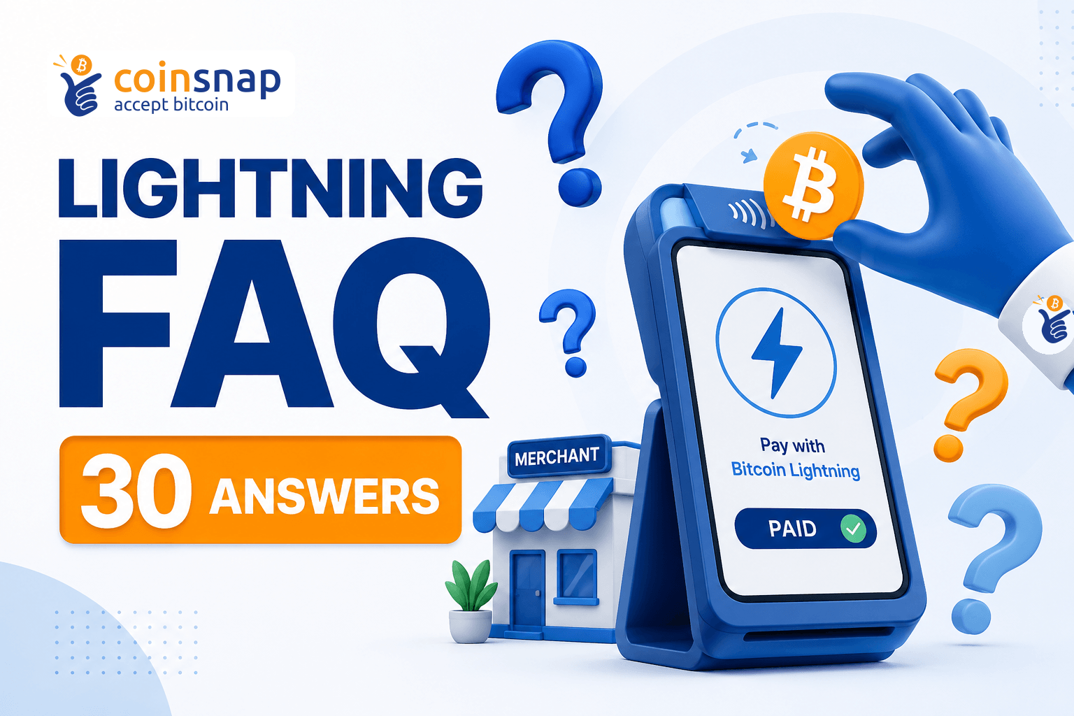 Coinsnap Lightning FAQ: merchant tapping to pay with Bitcoin Lightning at a POS terminal
