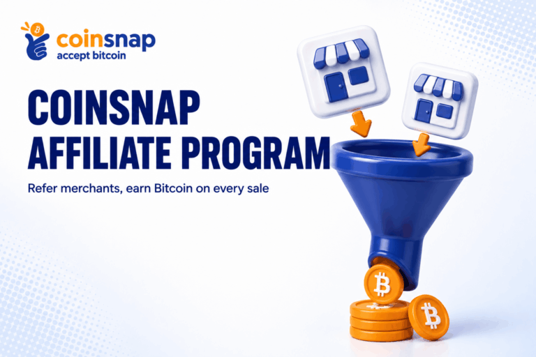 Coin linked to four contacts illustrating the Coinsnap Affiliate Program