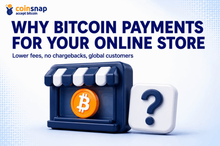 Online storefront with a Bitcoin coin illustrating why Bitcoin payments matter for online stores