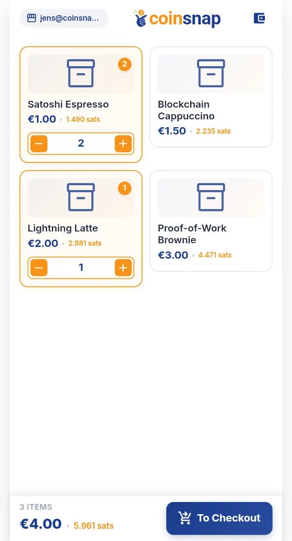 Product catalog with items and basket total