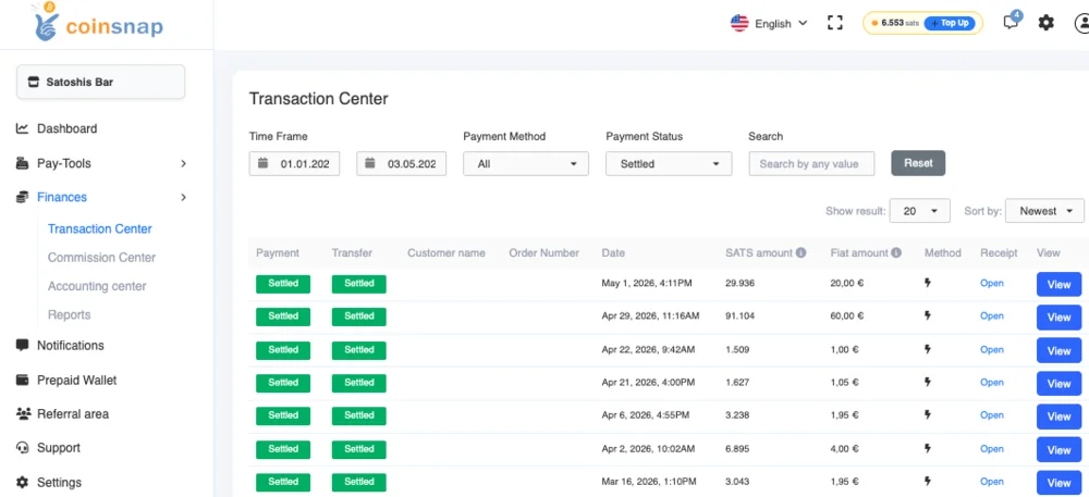 Transaction export for accounting