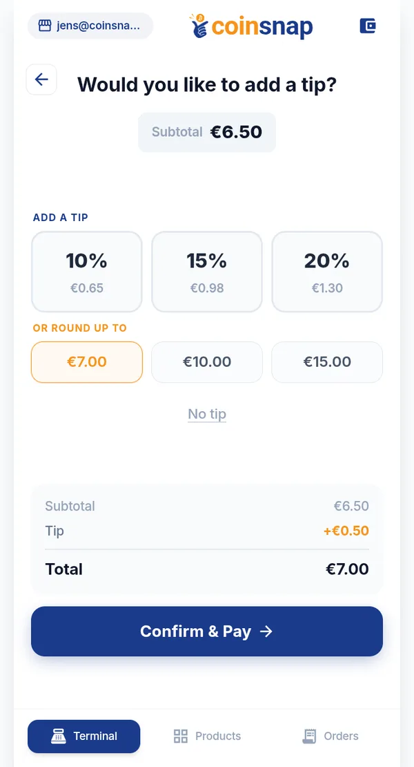 Tip selection during checkout